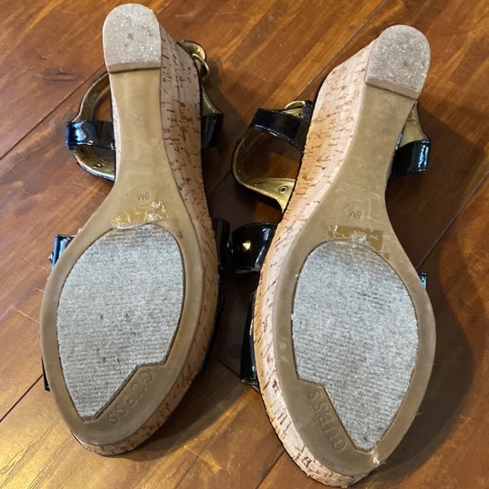 GUESS Black Studded Cork Wedge Sandals Size 8M Platform - Picture 8 of 9